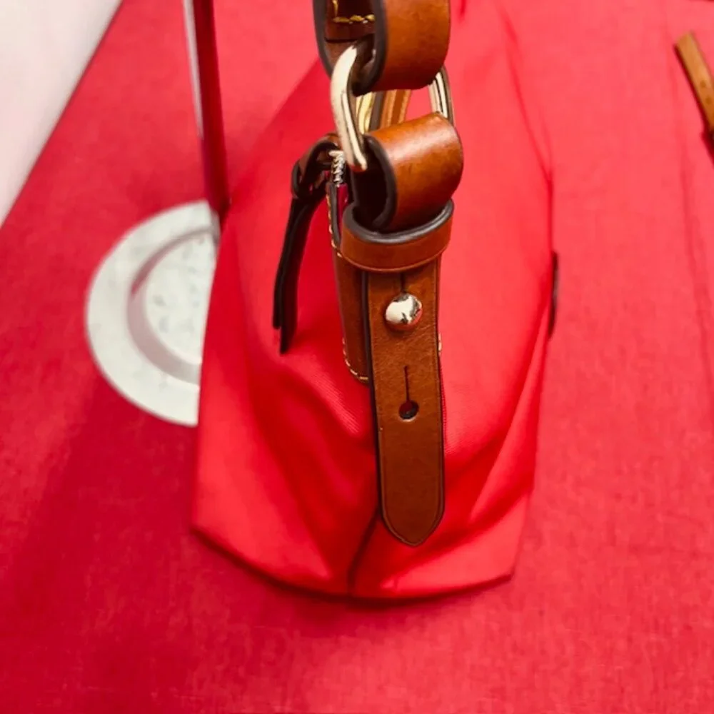 Red Dooney & Bourke ShoulderBag  Boho  Canvas  Brown trim Leather 14